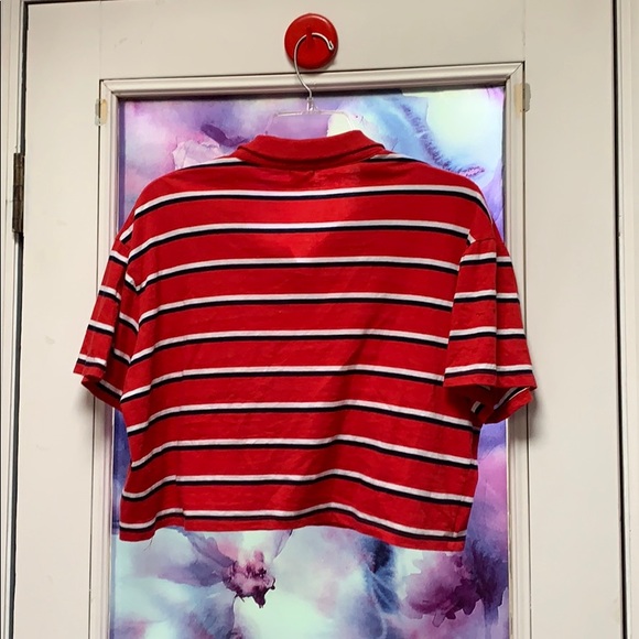 Striped half button up cropped tee - Picture 3 of 4